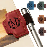 MOTEERLLU Bygone Mark Personalized Magnetic Leather Pen Holder Bookmark, Custom Bookmarks with Initial for Reading Women, Men, T