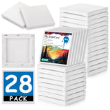 28PCS Mini Canvases for Painting - 4 x 4 in Bulk Small Square Stretched Canvases, 0.5 in Thick Blank Canvas for Students, Art Su