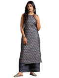 Libas Womens Printed Silk Blend Straight Kurta With Palazzos