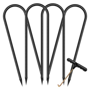 Trampoline Stakes Anchors High Wind Heavy Duty U Type Safety Trampoline Wind Stakes Galvanized Steel (All-Season, Black)