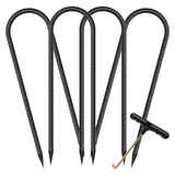 Trampoline Stakes Anchors High Wind Heavy Duty U Type Safety Trampoline Wind Stakes Galvanized Steel (All-Season, Black)