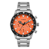 Timex Analog Watch For Man With Orange Round Dial & Silver Stainless Steel Bracelet Band Water Resistant Men'S Wrist Watches - T