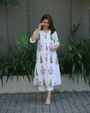 Anni Designer Women'S Rayon Viscose A-Line Printed Kurta With Pant (Pnil White_4Xl_White_Xxxx-Large),White,4XL,Rayon,A-Line,