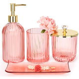 Bathroom Accessories Set, 4 Pcs Glass Bathroom Accessories Sets Complete W/Lotion Soap Dispenser, Toothbrush Holder, Apothecary 