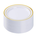 BESTVIP 50PCS Gold Plastic Plate, 10.25 Inch Disposable Dinner Plate Party with Gold Rim, Heavy Duty Disposable Plastic Plates f