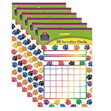 Colorful Paw Prints Incentive Charts, 5.25 x 6, 36 Sheets Per Pack, 6 Packs