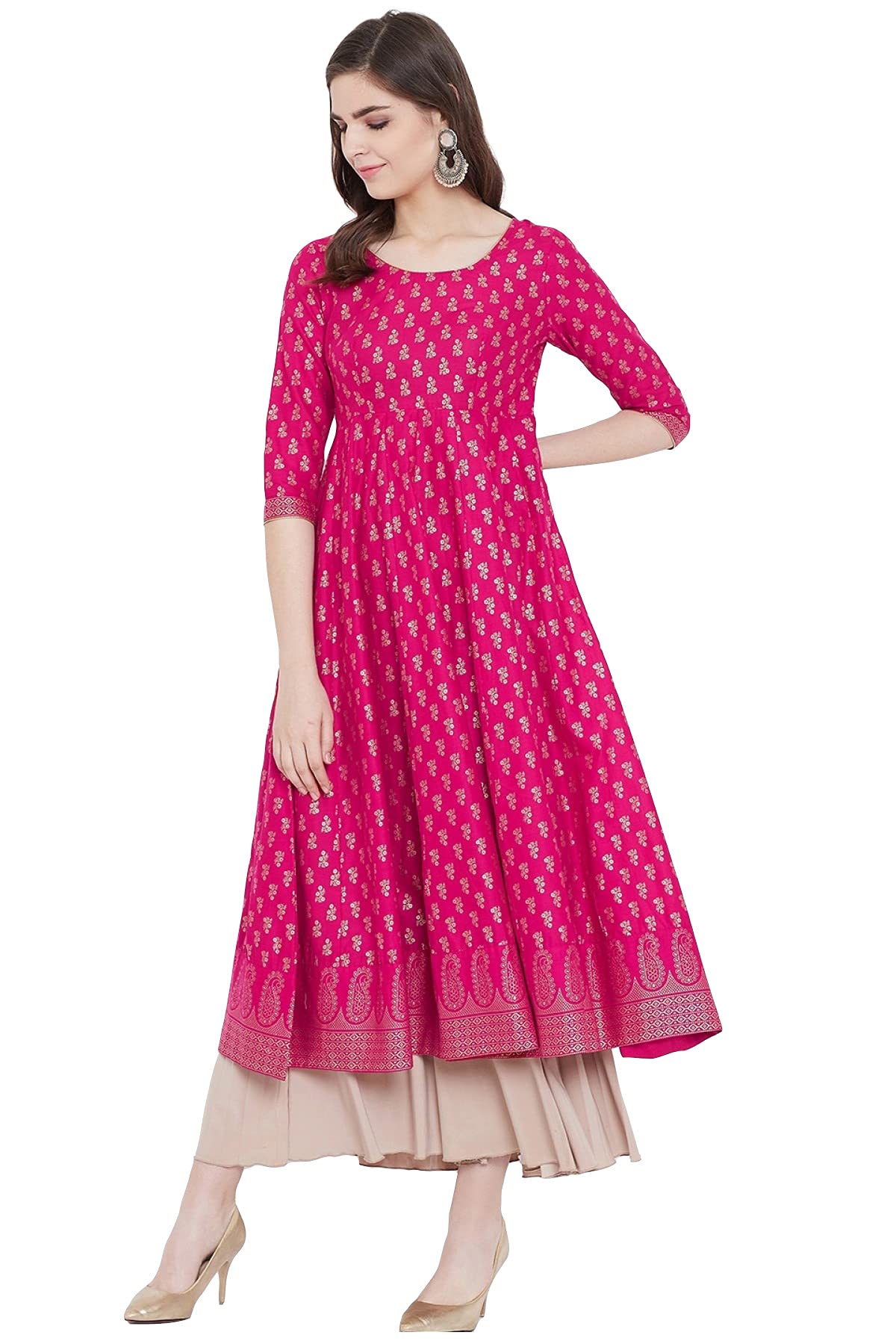 Gosriki Women'S Rayon Printed Anarkali Kurta(Ninecolor Pink_Xxl_Pink_Xx-Large),Pink,2,B09747ZJMF