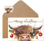 Whaline 36Pcs Highland Cow Christmas Cards with Envelopes and Stickers Cow Colored Lights Greeting Card Xmas Blank Note Card for