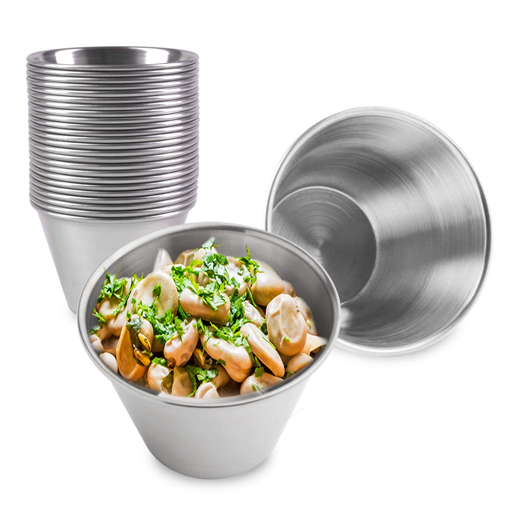 120 Pack] 4 oz Stainless Steel Sauce cups - Individual Round condiments Ramekins, commercial grade SafePortion Dipping Sauce Kit