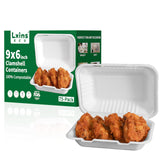 Lxins ECO 9x6 Inch Heavy Duty Clamshell Take Out Containers ?75 Pack?, Compostable Bagasse Food Boxes with Lids, Disposable To-G