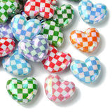 DanLingJewelry 30Pcs Random Acrylic Heart Beads with Tartan Pattern - Colorful Heart Beads for Valentines Day Bracelet Jewelry 