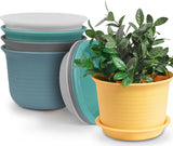 Inkulture Plastic Round Flower Pots With Tray For Home Planters, Terrace, Garden Etc | Pack Of 05 | Multicolor | Size 8 Inch | F