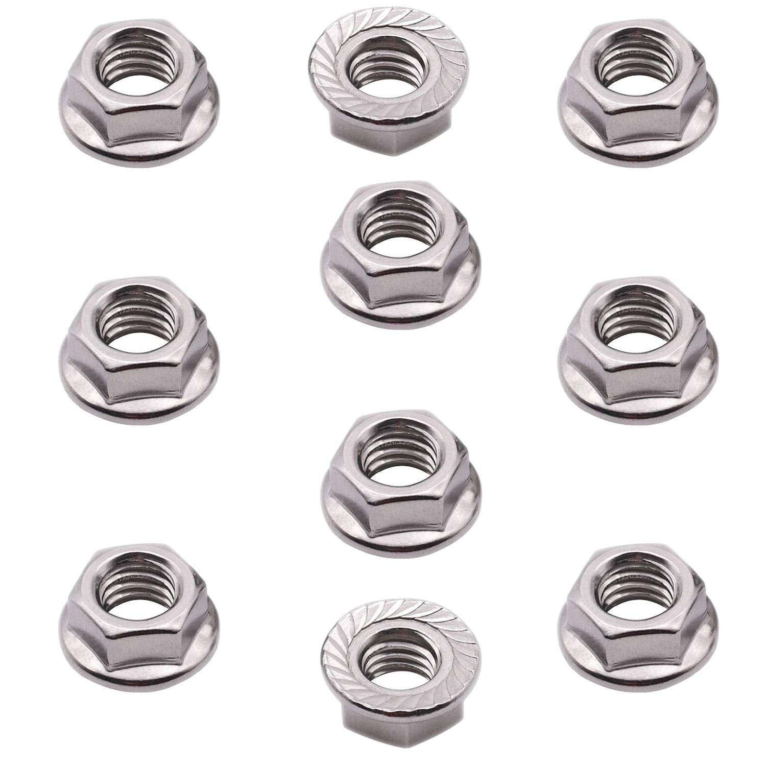 1/4-20 Serrated Flange Hex Lock Nuts, SpzcdZa 50pcs 304 Stainless Steel Serrated Metric Hex Flange Lock Nuts,Bright Finish