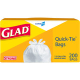 Glad CloroxPro QuickTie Tall Kitchen Trash Bags, 13 Gallon, 200 Count, Package May Vary