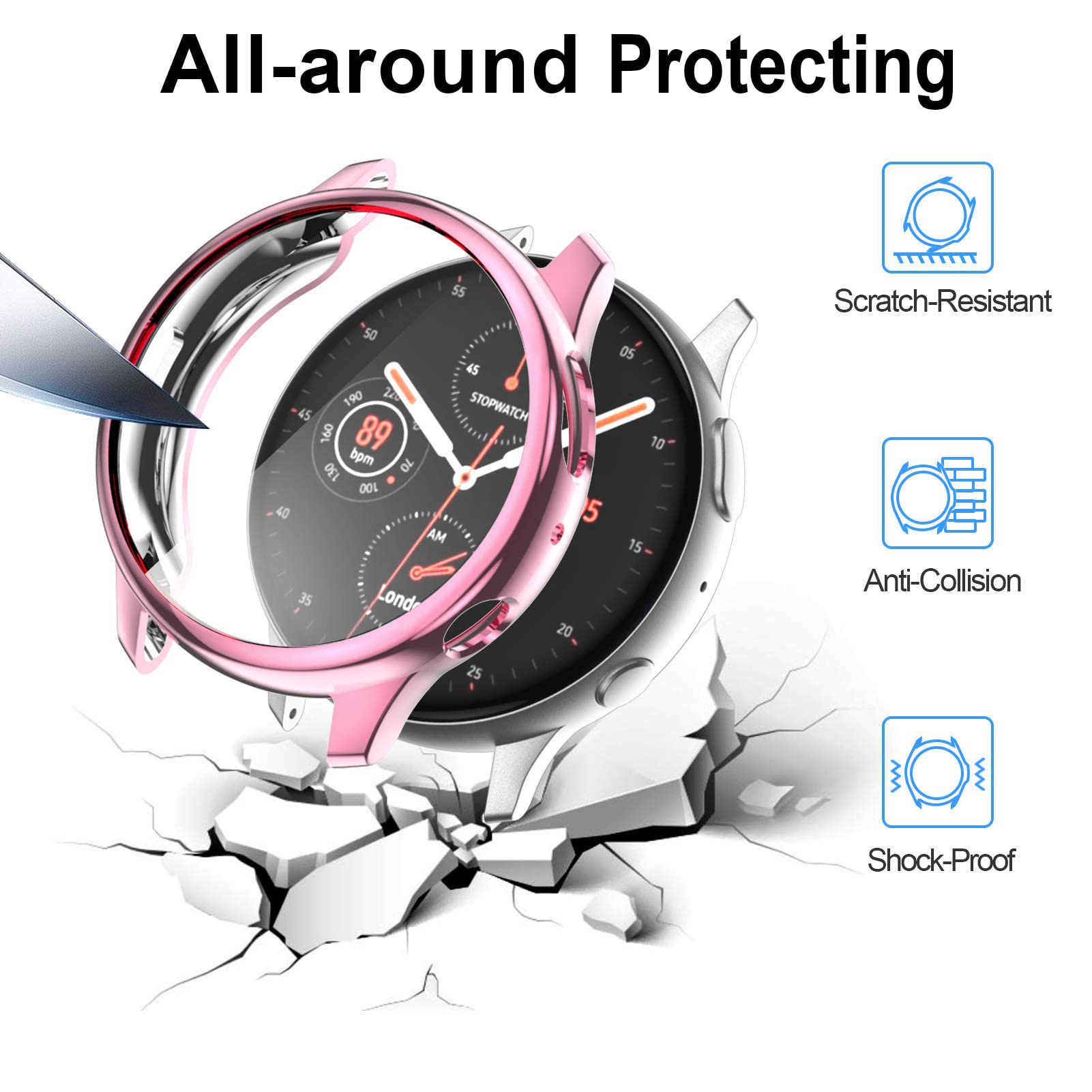 BHARVEST [8 Pack] Screen Protector Case Compatible with Samsung Galaxy Watch Active 2 40mm, Soft TPU Plated All Round Scratch Re