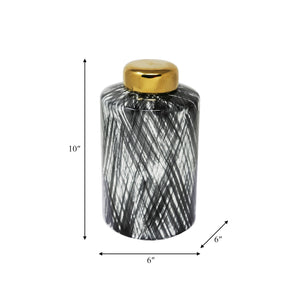 10'' Ceramic Ginger Jar - Contemporary Black And White Decorative Jar Accent - Home Or Office Table Decor - Kitchen Canister Sto