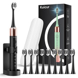 Sonic Electric Toothbrush for Adults and Kids, Comes with 10 Brush Heads & Travel Case, 5 Modes with 2 Minutes Built in Smart Ti