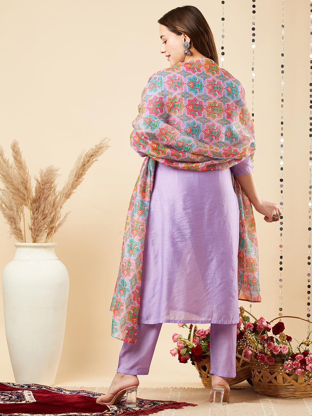 Gosriki Women'S Cotton Blend Embroidered Straight Kurta With Pant & Dupatta (Virah Purple-Nw-Gs_L_Purple_Large),Purple,,B0CJY7NL15