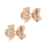 3 Inch Grosgrain Bow for Little Girls- Set of 2 (Tan)