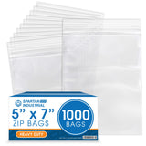 Spartan Industrial - 5X 7(1000 Count) Thick 4 Mil Clear Reclosable Zip Plastic Poly Bags with Resealable Lock Seal Zippe
