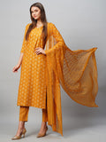 Gosriki Women'S Cotton Blend Straight Printed Kurta With Pant & Dupatta (Mohmaya Mustard-Nw-Gs_Xxl_Mustard_Xx-Large),Mustard,2,B0CNM1DXLV