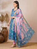 Gosriki Women'S Cotton Blend Anarkali Printed Kurta With Pant & Dupatta (Nina Kerocin-Vks01-Gs_M_Blue_Medium),Blue,,B0D9YKQRBW