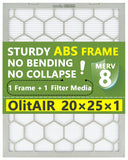 OlitAir 20x25x1 MERV 8 Air Filter,AC Furnace Air Filter,Reusable ABS Plastic Frame (Actual Size: 19 3/4 x 24 3/4 x 3/4)