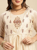 Rangita Beige Chanderi Calf Length Printed Anarkali Kurti For Women | Kurta For Women_Xl