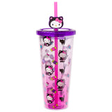 Silver Buffalo Sanrio Hello Kitty Halloween Costume Black Cat and Candy Plastic Cold Cup with Lid and Straw Topper, 24 Ounces