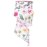 JarThenaAMCS Spring Watercolor Wild Floral Wired Edge Ribbon Colorful Pink Flower Wildflower Craft Ribbon Fabric Ribbon for Wrea