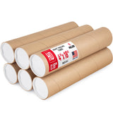 Paclord 4 x 18 Heavy-Duty Reinforced Cardboard Mailing Tube, Pack of 6 Tubes with 12 Caps - Secure USPS Approved - Great for Shi