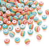 Boutigem 100Pcs 6 mm Rainbow Striped Beads Colorful Lined Striped Resin Round Beads Bubblegum Ball Beads Loose Spacer Candy Craf