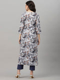 Gosriki Women'S Cotton Blend Straight Printed Kurta With Pant (Southz Grey-Gs_L_Blue_Large),Grey,,B0CQHDL4HY
