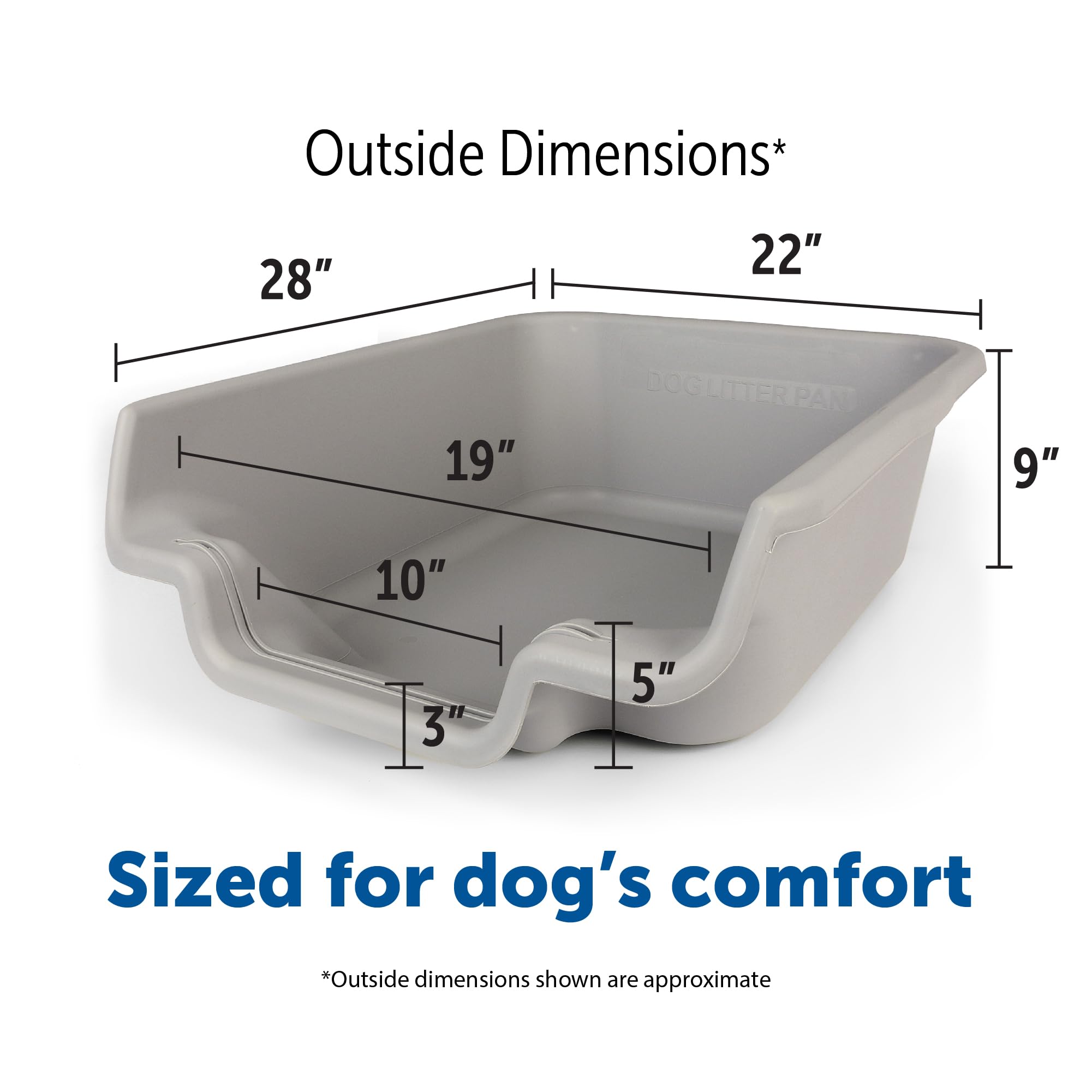 PuppyGoHere Dog Litter Box, Misty Gray Color, Extra Large Size, Durable & Pet Safe Puppy Litter Box, Indoor Open Top Entry Dog L