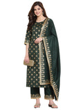 Anni Designer Women'S Straight Cotton Kurta With Palazzo & Dupatta (Navlik-Dark Green-001_S_Dark Green_Small),Dark Green,S