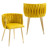 NIOIIKIT Modern Velvet Dining Chairs Set of 2 Hand Weaving Accent Chairs Living Room Chairs Upholstered Side Chair with Golden M