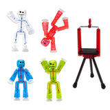 Zing Stikbots, Set of 4 Clear Stikbot Poseable Action Figures and Mobile Phone Tripod, Stop Motion Animation Toys, Great for Kid