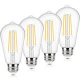 Brightever 4-Pack Vintage LED Edison Bulbs 60W Equivalent, 6W ST58 2700K Warm White Antique LED Filament Bulbs, E26 Medium Base,
