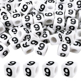 MIIIM 200 Pcs Serif Number 9 Beads for Bracelets, 6x6mm Large Hole Square Number Beads 9 for Knitting, Crochet, Phone Digits, Ke