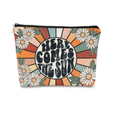 BARPERY Preppy Makeup Bags for Women,Trendy Retro Daisy Sunshine Makeup Bag Cute Floral Here Comes Summer Boho Inspirational Cos