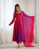Gosriki Women'S Georgette Anarkali Solid Kurta With Pant & Dupatta (Sade Pink-Gs_L_Pink_Large),Pink,,B0DZ2VR17H