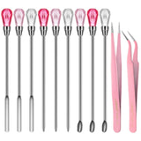 11 Pieces Resin Spoon Tools Kit, 9 Pieces Stirring Poke Needle Scoop and 2 Pieces Tweezers for Glitter and Silicone Resin Mold J