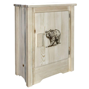 Montana Woodworks Homestead Collection Accent Cabinet With Laser Engraved Bear Design, Right Hinged, Clear Lacquer Finish