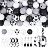 JarThenaAMCS Soccer Silicone Beads for Keychain Making Kit with 114Pcs 15mm Black White Gray DIY Silicone Beads Tassels Key Ring