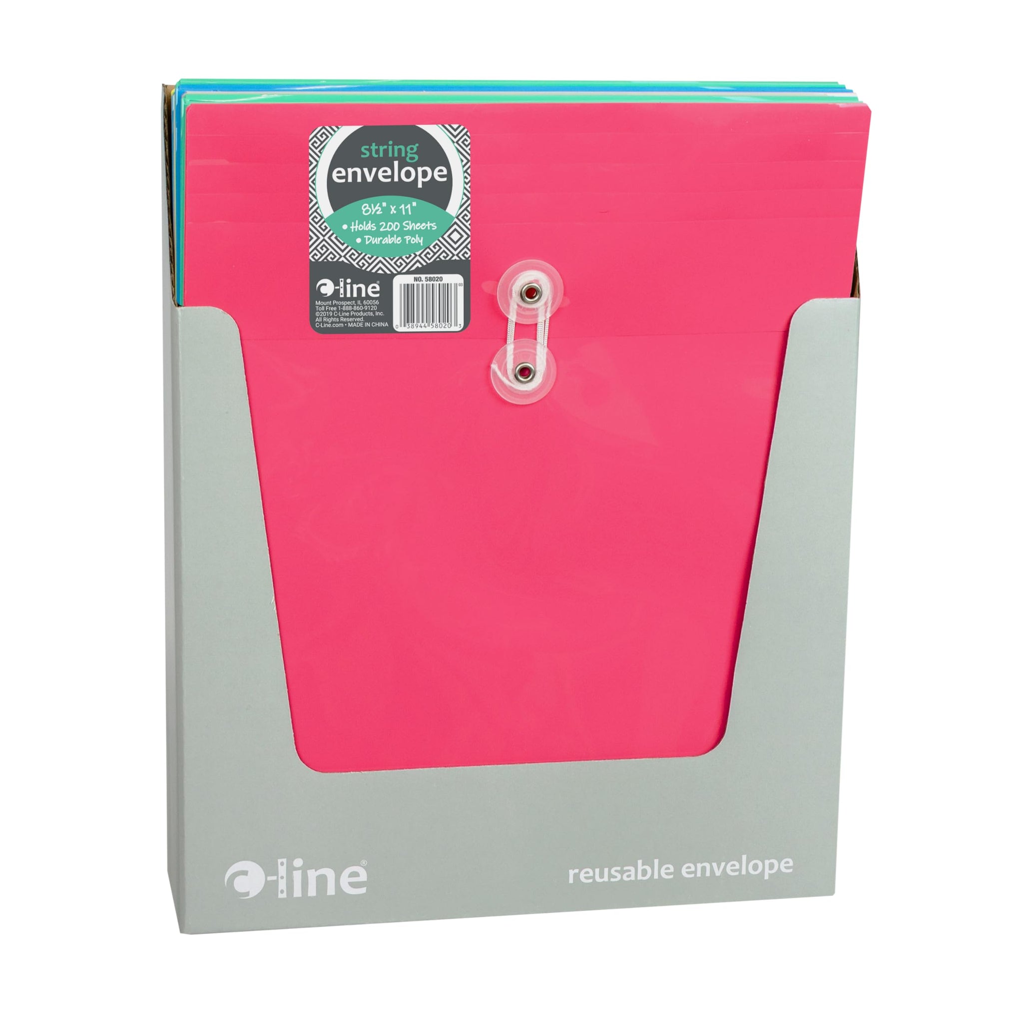 C-Line Reusable Poly Envelope With String Closure, 1-Inch Gusset, Top Load, Letter Size, Pack Of 24 Envelopes, Assorted Colors (