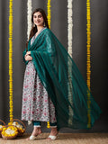 Gosriki Women'S Cotton Blend Anarkali Printed Kurta With Pant & Dupatta (Toki White-Gs_S_White_Small),White,,B0CNXVF1ZY