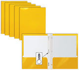 Better Office Products 2 Pocket Glossy Yellow Paper Folders with Prongs, 25 Pack, Letter Size, High Gloss Yellow Paper Portfolio