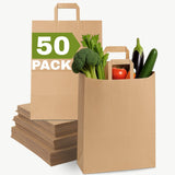 Qutuus 12x7x17 Brown Paper Grocery Bags with Handles, Large Brown Paper Bags with Handles Bulk, 50pcs Large Grocery Bag
