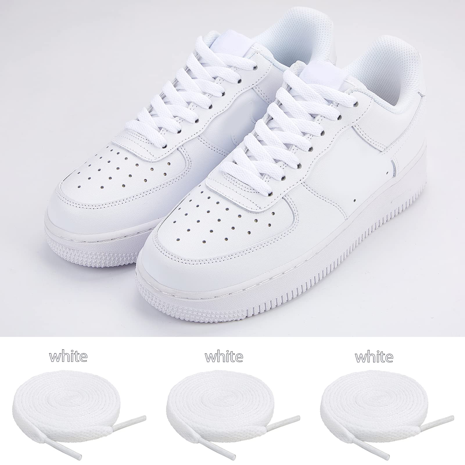 ZHENTOR 3 Pair Flat Shoe Laces for Sneakers, Shoelaces for Sneakers Athletic Running Shoes Boot Strings (D-white(3 pairs), 47 in