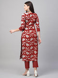 Gosriki Women'S Cotton Blend Printed Straight Kurta With Pant (Pustak Red-Gs_M_Begani_Medium),Red,,B0D9WCTZSK